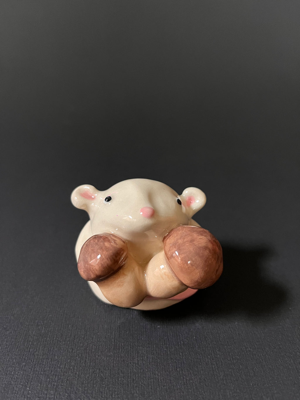 White Mouse Sculpture with Mushrooms