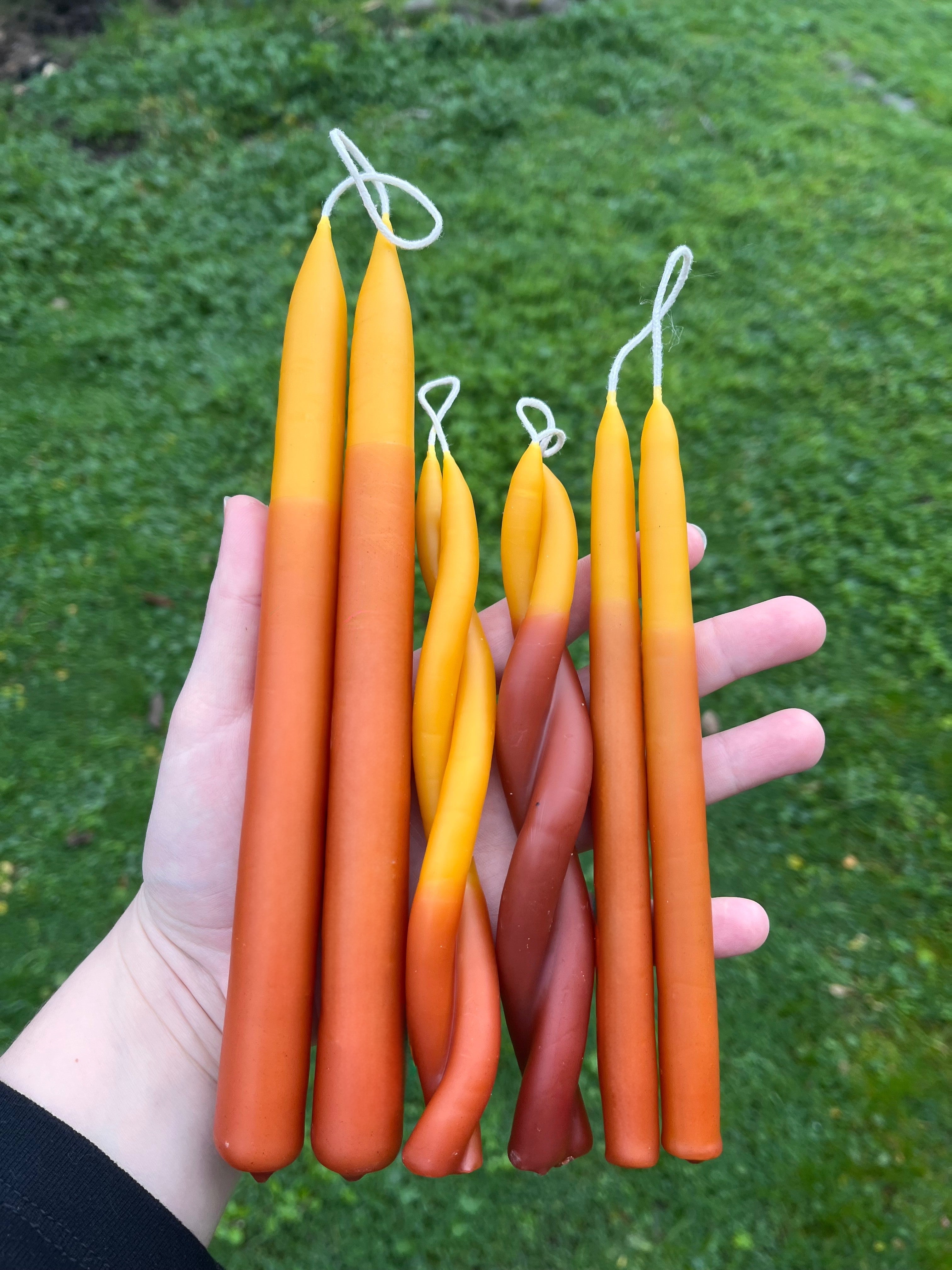Pair of Peachy Two-Toned Botanically Dyed Beeswax Spell Tapers