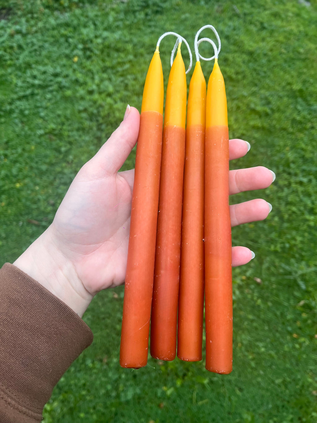 Pair of Peachy Two-Toned Botanically Dyed 8" Beeswax Tapers