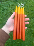Pair of Peachy Two-Toned Botanically Dyed 8" Beeswax Tapers